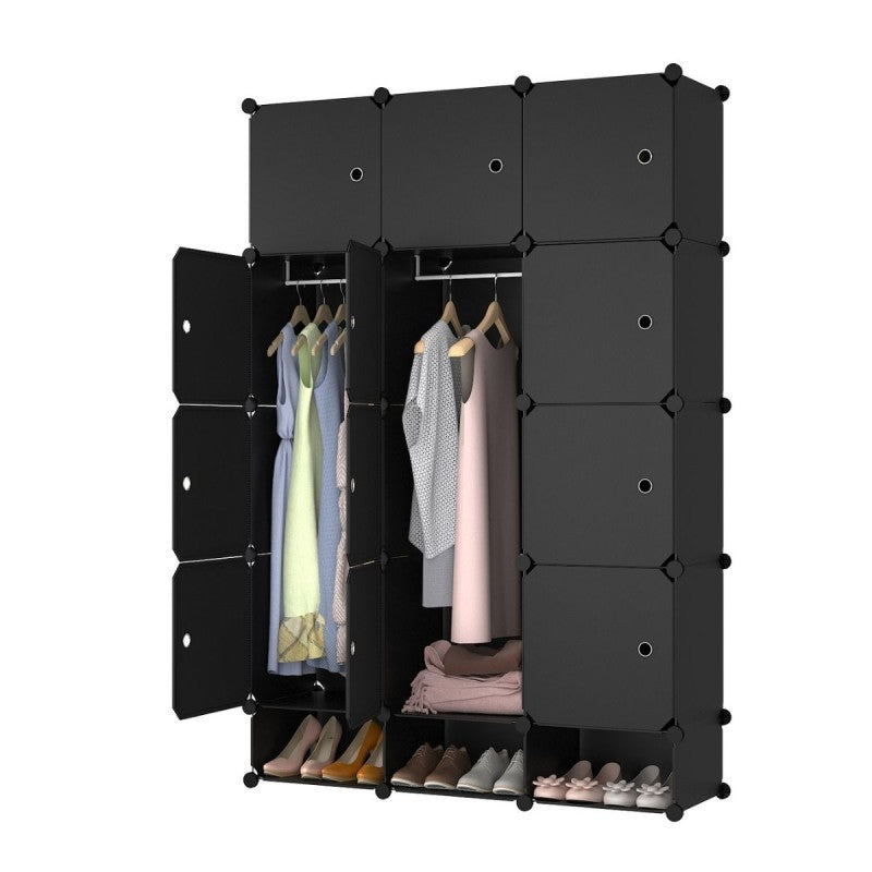 Set: Dulap Modular, 12 Uși, 127x75x37cm, Negru + Periuta de Dinți Circulară U-shape, pentru Copiii de 6-12 ani, Albastru| D7151 + D4376-Albastru-Drept