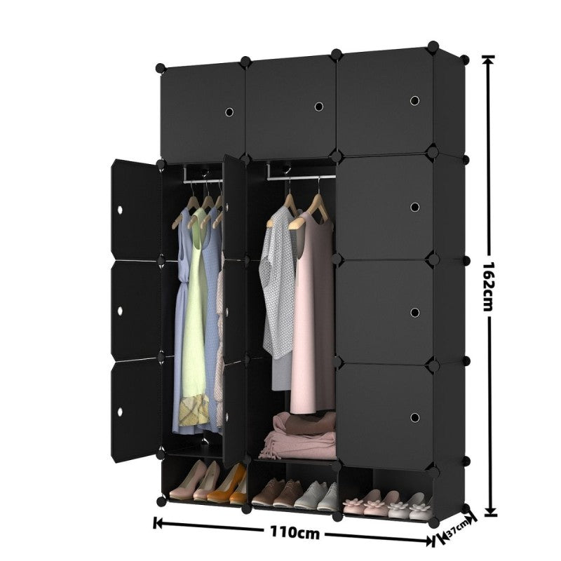 Set: Dulap Modular, 12 Uși, 127x75x37cm, Negru + Periuta de Dinți Circulară U-shape, pentru Copiii de 6-12 ani, Albastru| D7151 + D4376-Albastru-Drept