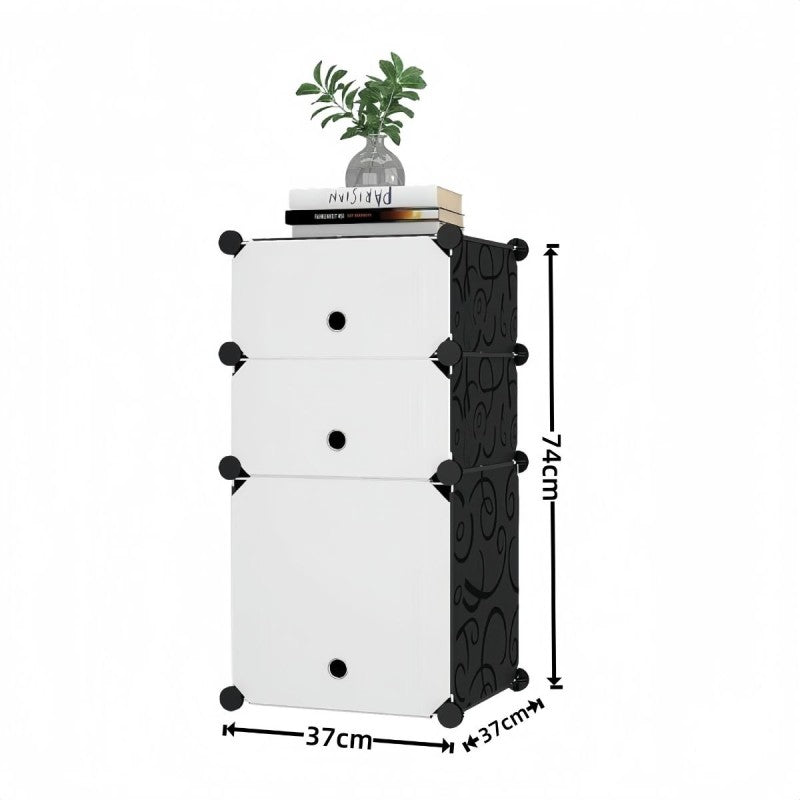 Dulap Modular, 3 Uși, 74 x 37 x 37 cm, Alb/Negru ❘ D7891