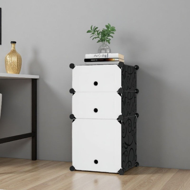 Dulap Modular, 3 Uși, 74 x 37 x 37 cm, Alb/Negru ❘ D7891