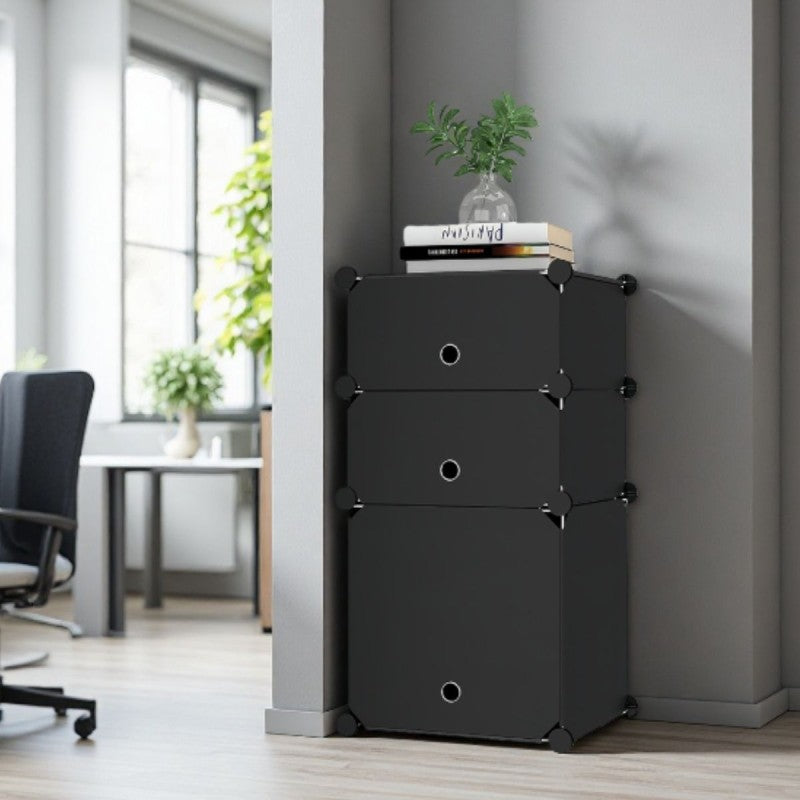 Dulap Modular, 3 Uși, 74 x 37 x 37 cm, Negru ❘ D7893