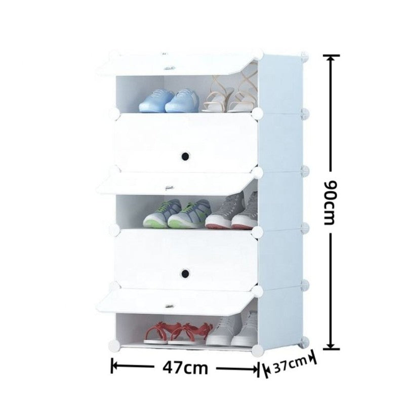 Pantofar Modular, 5 Uși, 37 x 47 x 90 cm Albastru / Roz / Negru ❘ D7897 / D7898 / D7899