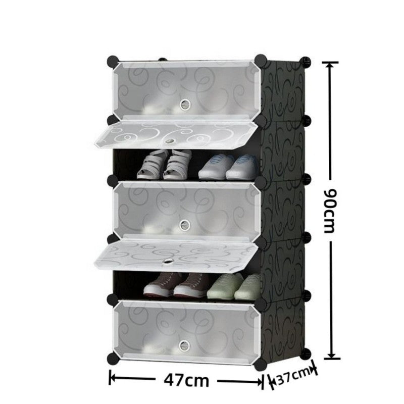 Pantofar Modular, 5 Uși, 37 x 47 x 90 cm Albastru / Roz / Negru ❘ D7897 / D7898 / D7899
