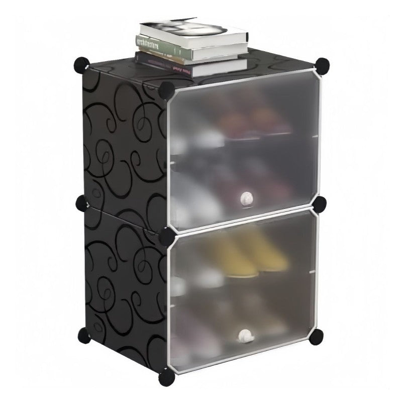 Pantofar Modular, 2 Uși, 4 Compartimente pentru Pantofi, 32 x 42 x 65 cm Alb / Negru ❘ D7900 / D7901