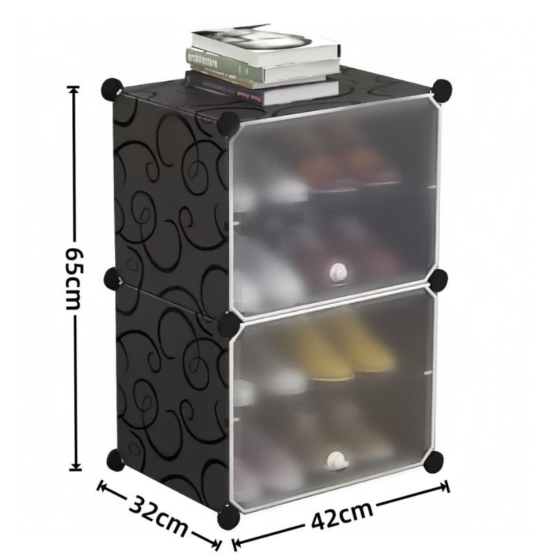Pantofar Modular, 2 Uși, 4 Compartimente pentru Pantofi, 32 x 42 x 65 cm Alb / Negru ❘ D7900 / D7901