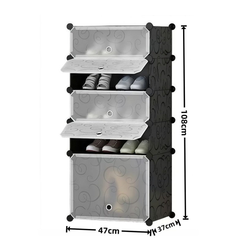 Pantofar Modular, 5 Uși, 37 x 47 x 108 cm Albastru / Negru ❘ D7902 / D7903