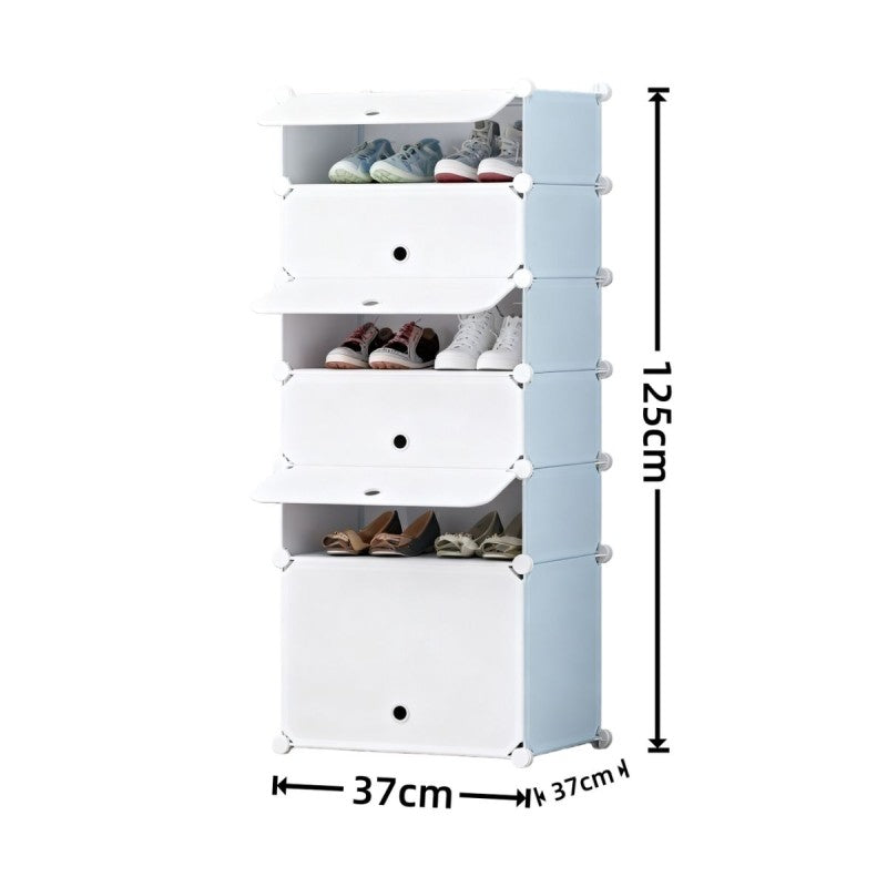 Pantofar Modular, 6 Uși, 37 x 37 x 125 cm Albastru / Roz / Negru ❘ D7904 / D7905 / D7906
