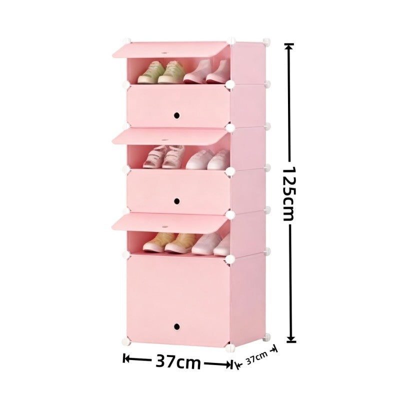 Pantofar Modular, 6 Uși, 37 x 37 x 125 cm Albastru / Roz / Negru ❘ D7904 / D7905 / D7906