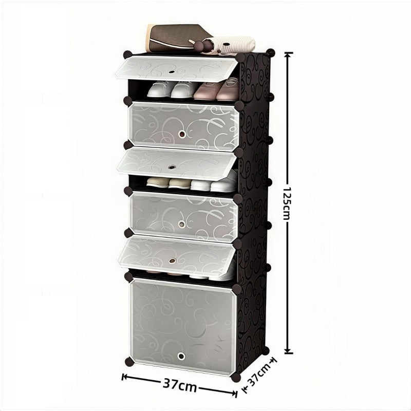 Pantofar Modular, 6 Uși, 37 x 37 x 125 cm Albastru / Roz / Negru ❘ D7904 / D7905 / D7906