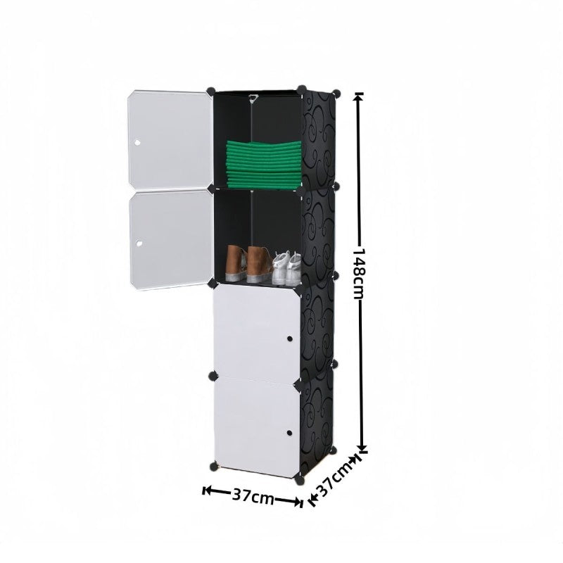 Dulap/Pantofar Modular, 4 usi 37x37x148cm, Alb/Negru  | D7919