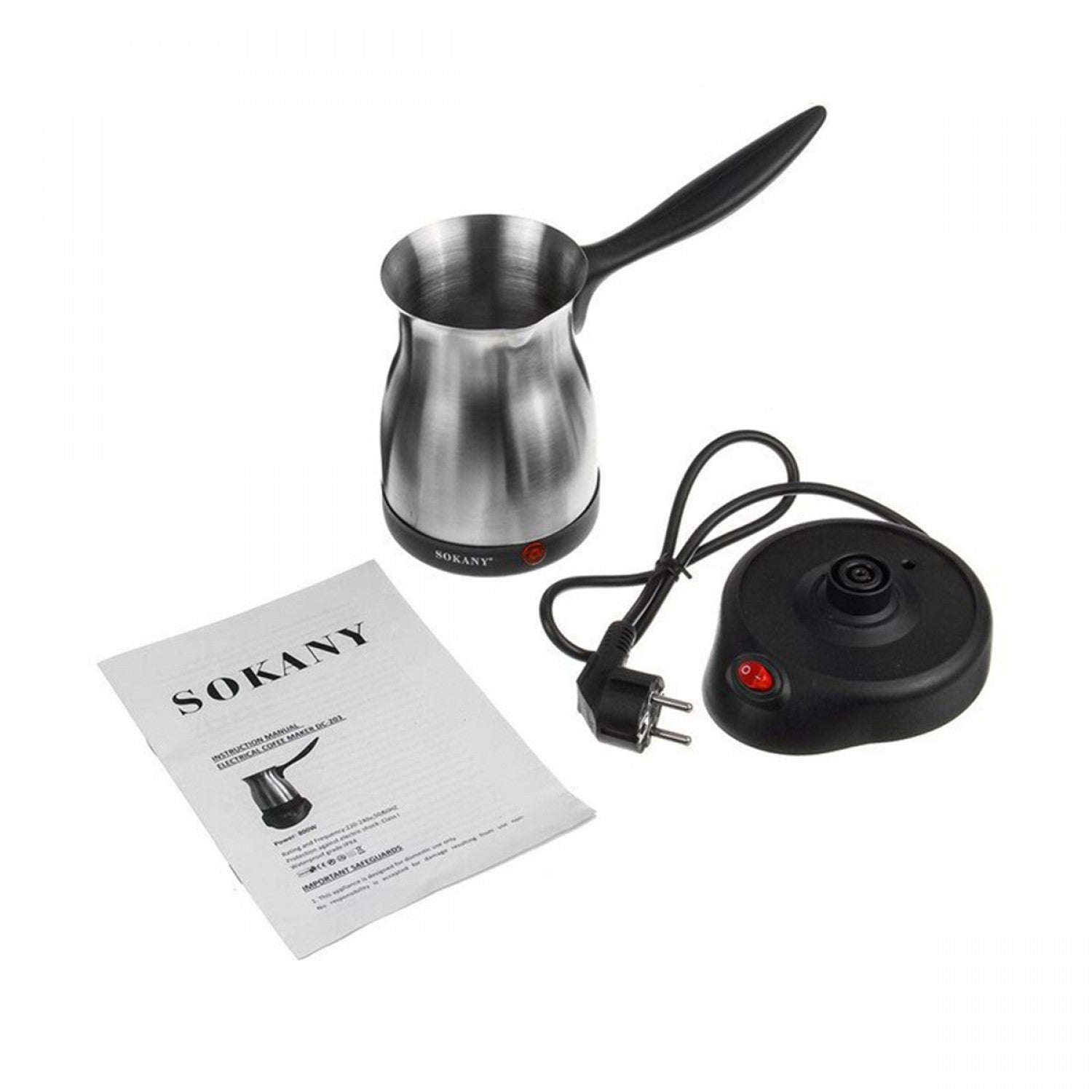 Set: Ibric electric Sokany 500 ml, 800W, Negru/Inox + Râșniță cafea, 150 W, Inox ❘ DC/DL-203 / D5169- Rasnita-Cafea