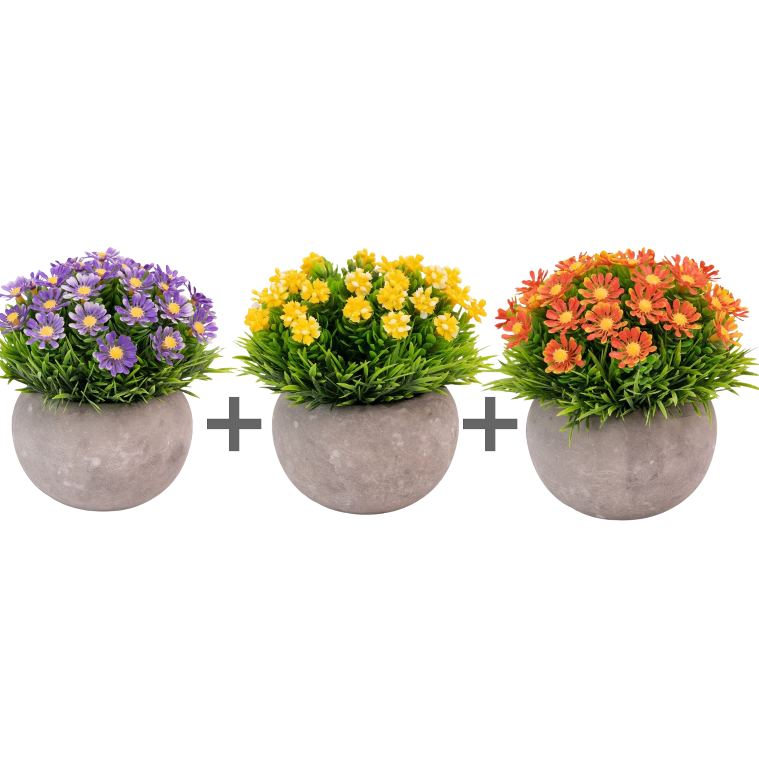 Pachet: 3 x Plante Artificiale, ghiveci de hârtie, 12x10 cm ❘ D6928 / D6927 / D6930
