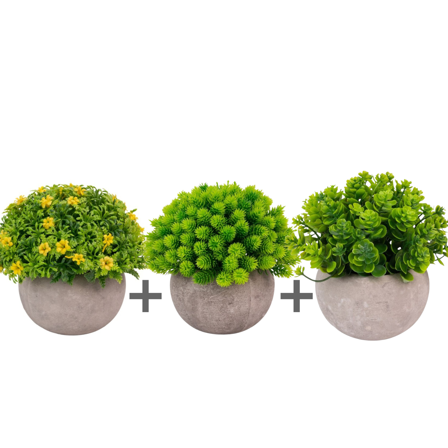 Pachet: 3 x Plante Artificiale, ghiveci de hârtie, 12x10 cm ❘ D6932 / D6935 / D6925