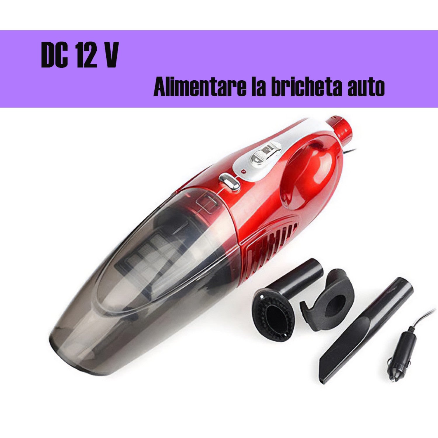 Aspirator auto cu accesorii, filtru praf detașabil, aspirare umedă și uscată, alimentare 12V, roșu ❘ JK-013