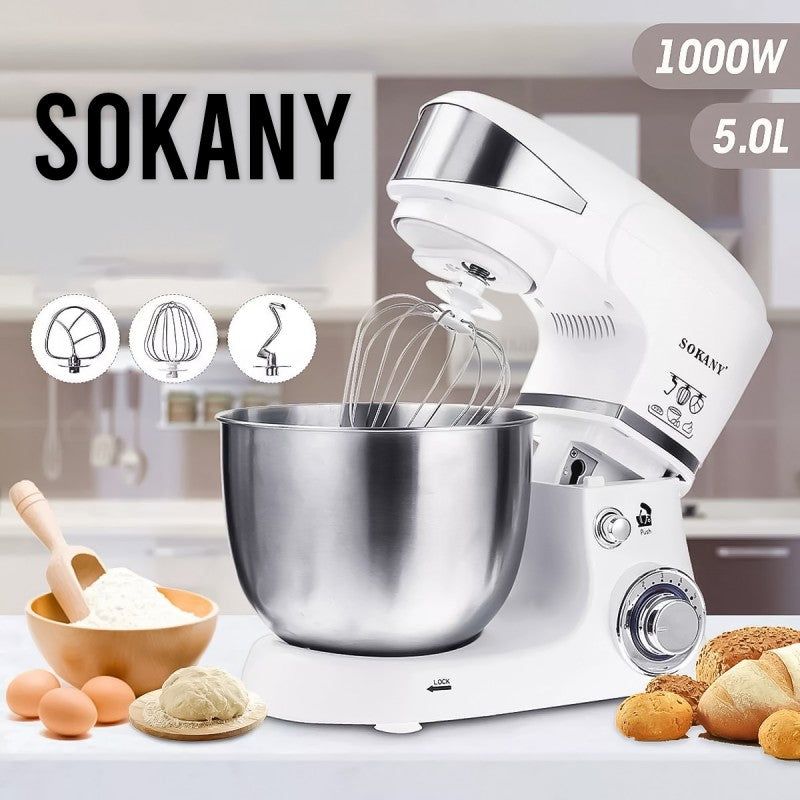 Robot de Bucătărie, 1000W, bol inox 5L, 6 trepte de viteză, Alb ❘ Sokany SC-206