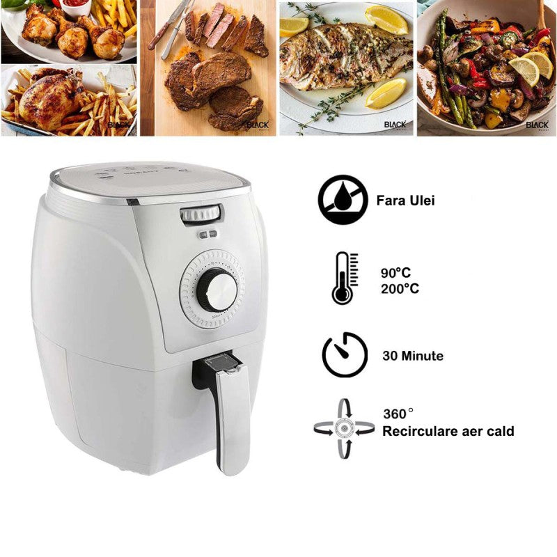 Friteuză fără ulei Sokany, 5L, 1500W, Alb + CADOU 100 x Hârtie de copt pentru friteuză, air fryer, cuptor cu microunde, Maro ❘ SE-3010 / D5142-maro-tava