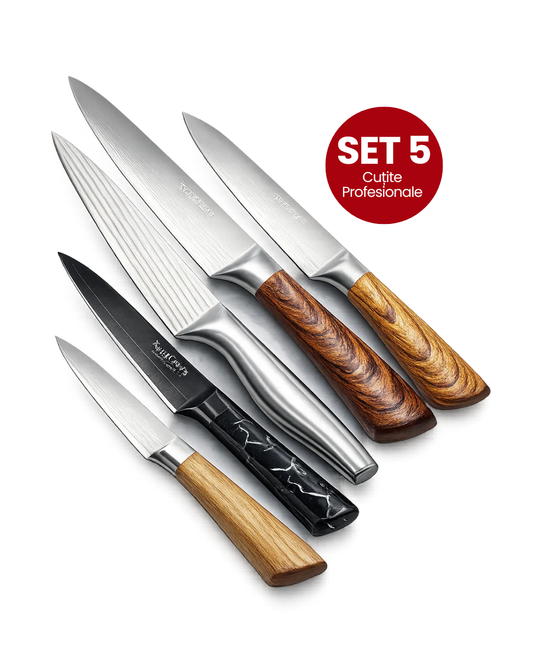 Pachet 5 Cuțite Profesionale: Cuțit Feliat 20 cm + Cuțit Legume 12.5 cm + Cuțit de Bucătarie 12/12/11 cm  ❘ D4634 + D4632 + D4633 + D3362 + D3361