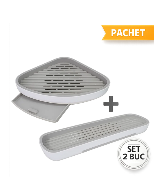 Pachet: Etajeră Baie 32x24x6cm + Etajeră Baie Multifuncțională 12x42x7cm  ❘ D5322 + D5324