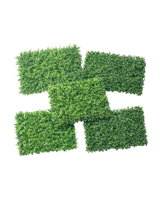 Pachet: 4 x Panou Verde din Plante Artificiale, 60 x 40 cm, Aspect Natural, Potrivit pentru Interior și Exterior ❘ D4964 / D4963 / D4967 / D4970 / D4968