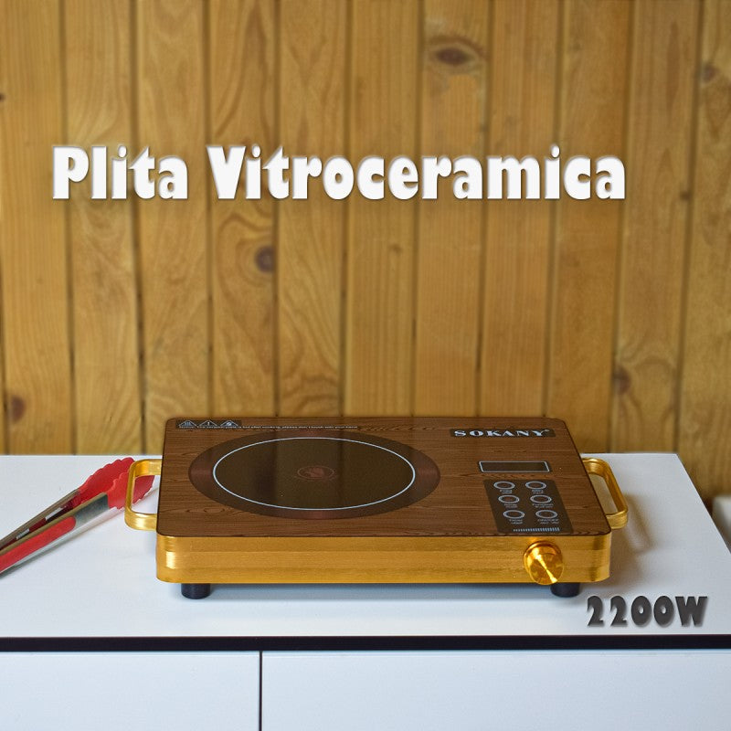 Plită Electrică Vitroceramică, 2200 W, Control al Temperaturii, Timer, Afișaj Digital ❘ SK-3569