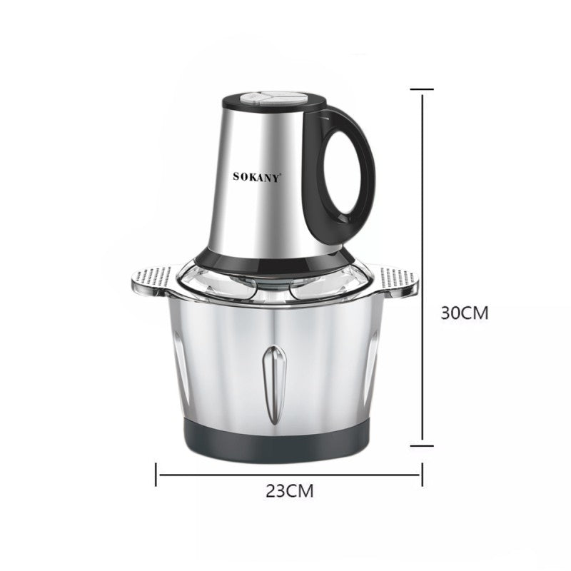 Tocător Electric Sokany - 4 Lame din Oțel Inoxidabil de Înaltă Calitate, 500 W, 3L, Recipient din Inox, Negru/Inox + Mini Tocător CADOU | SK-7011 + D5161