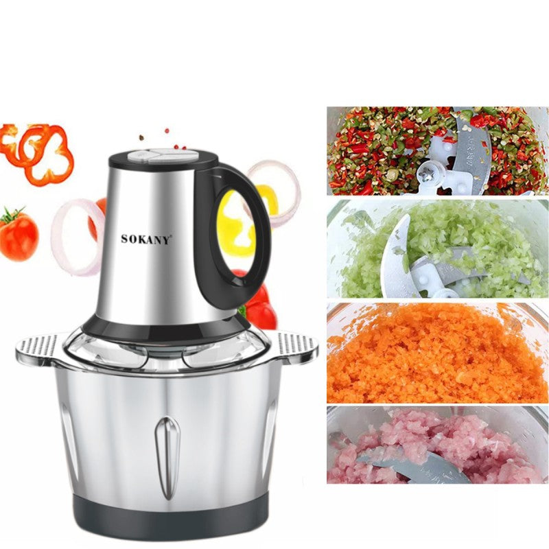 Tocător Electric Sokany - 4 Lame din Oțel Inoxidabil de Înaltă Calitate, 500 W, 3L, Recipient din Inox, Negru/Inox + Mini Tocător CADOU | SK-7011 + D5161