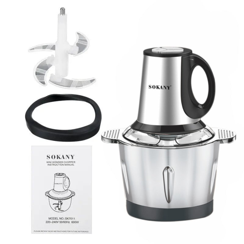 Tocător Electric Sokany - 4 Lame din Oțel Inoxidabil de Înaltă Calitate, 500 W, 3L, Recipient din Inox, Negru/Inox + Mini Tocător CADOU | SK-7011 + D5161