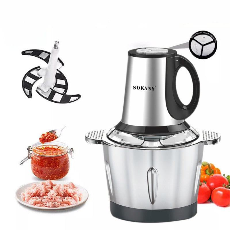 Tocător Electric Sokany - 4 Lame din Oțel Inoxidabil de Înaltă Calitate, 500 W, 3L, Recipient din Inox, Negru/Inox + Mini Tocător CADOU | SK-7011 + D5161