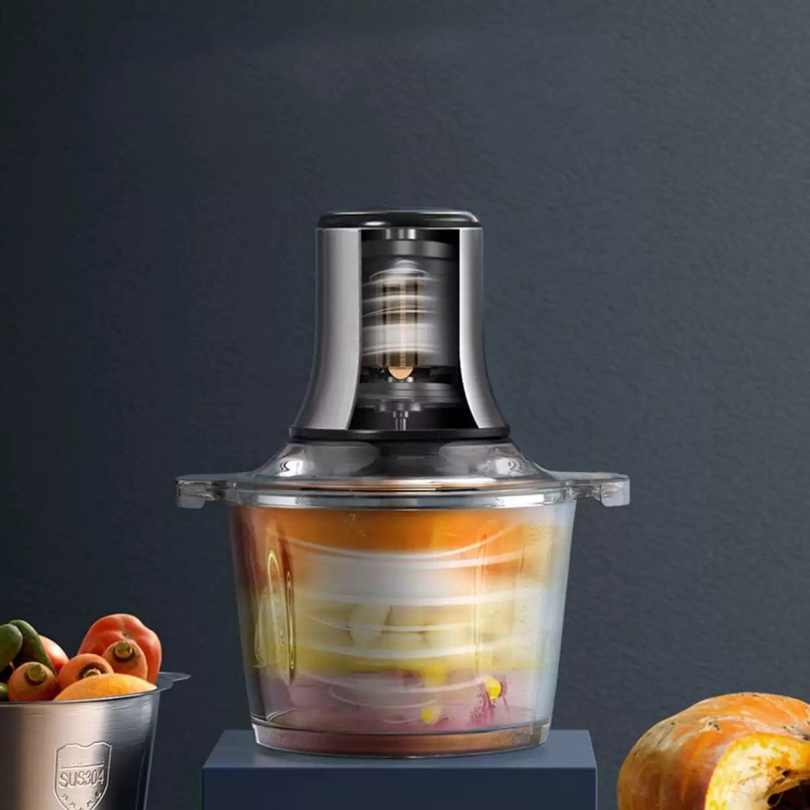 Tocator electric Sokany - 4 lame din otel inoxidabil de inalta calitate, 800 W, 4.5L, recipient din Inox, Negru/Inox | SK-7015