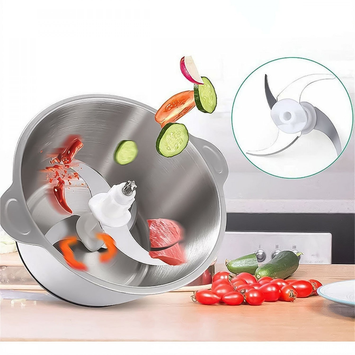 Tocător electric Sokany – 400W, SK-7020, 4 lame din oțel inoxidabil de înaltă calitate, bol din inox 2L, performanță rapidă și durabilă