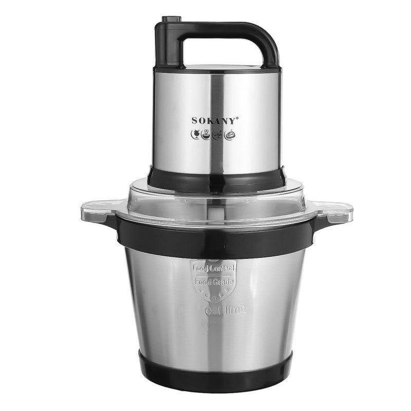 Tocător Electric Sokany - 4 Lame din Oțel Inoxidabil de Înaltă Calitate, 800 W, 4L, Recipient din Inox, Negru/Inox + Mini Tocător Cadou | SK-7028 + D5161