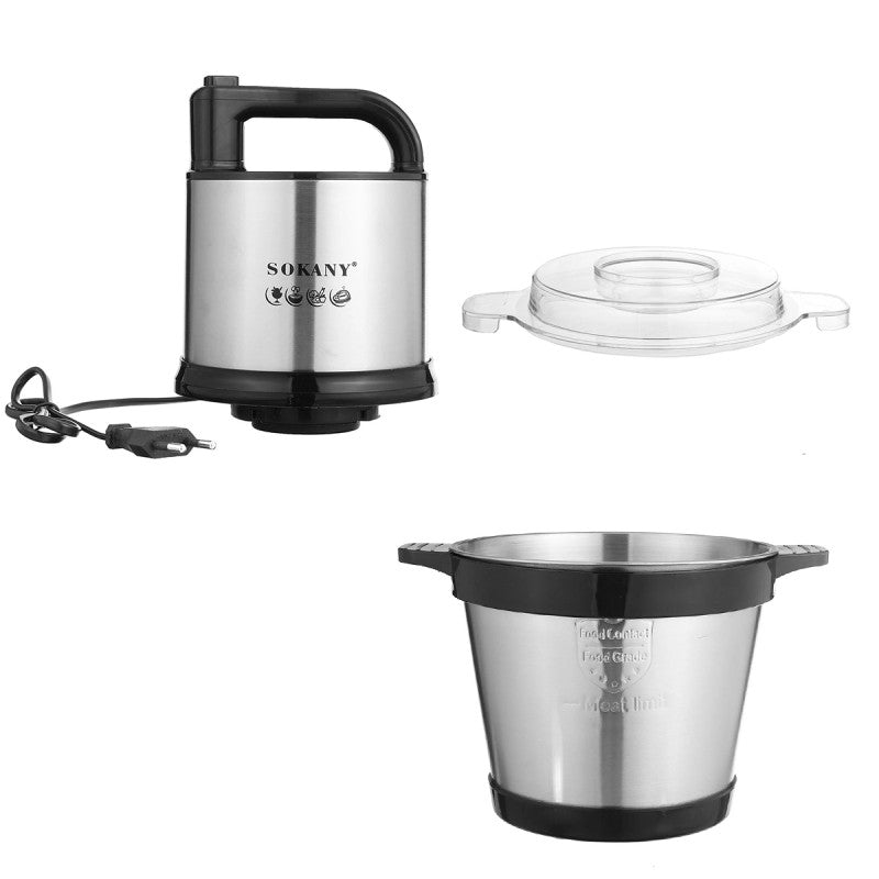 Tocător Electric Sokany - 4 Lame din Oțel Inoxidabil de Înaltă Calitate, 800 W, 4L, Recipient din Inox, Negru/Inox + Mini Tocător Cadou | SK-7028 + D5161