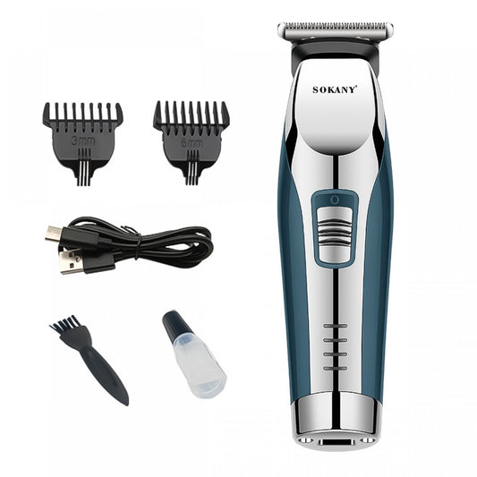 Mașină de tuns 2 în 1, lame cu auto-ascuțire, utilizare fără fir, contur, modelare și bărbierit uscat, Albastru/Argintiu ❘ Sokany SK-797