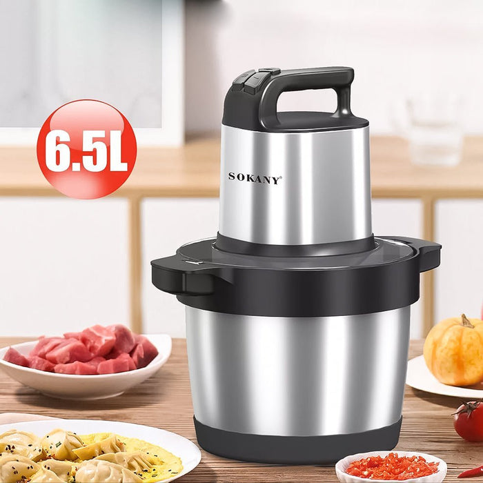 Tocator electric Sokany SK-YM-7033, 4 lame din otel inoxidabil de inalta calitate, 1500 W, 6L, recipient din Inox, Negru/Inox