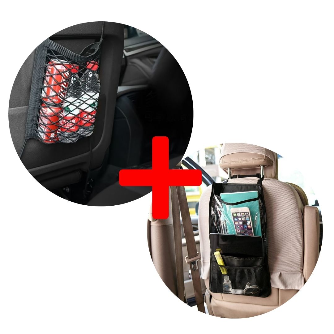 Set: Organizator auto, plasă elastică, Negru + Organizator auto, suport tabletă, Negru | D5139 + D5147