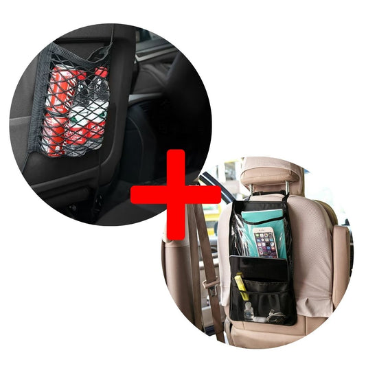Set: Organizator auto, plasă elastică, Negru + Organizator auto, suport tabletă, Negru | D5139 + D5147