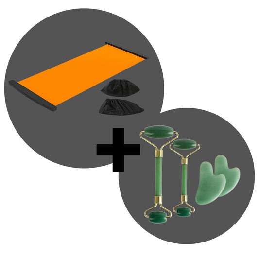 Set:  Placa antrenament, fitness, tonifiere, 1.8m, Portocaliu + 2 role de masaj facial si corporal | D5202 + D5204