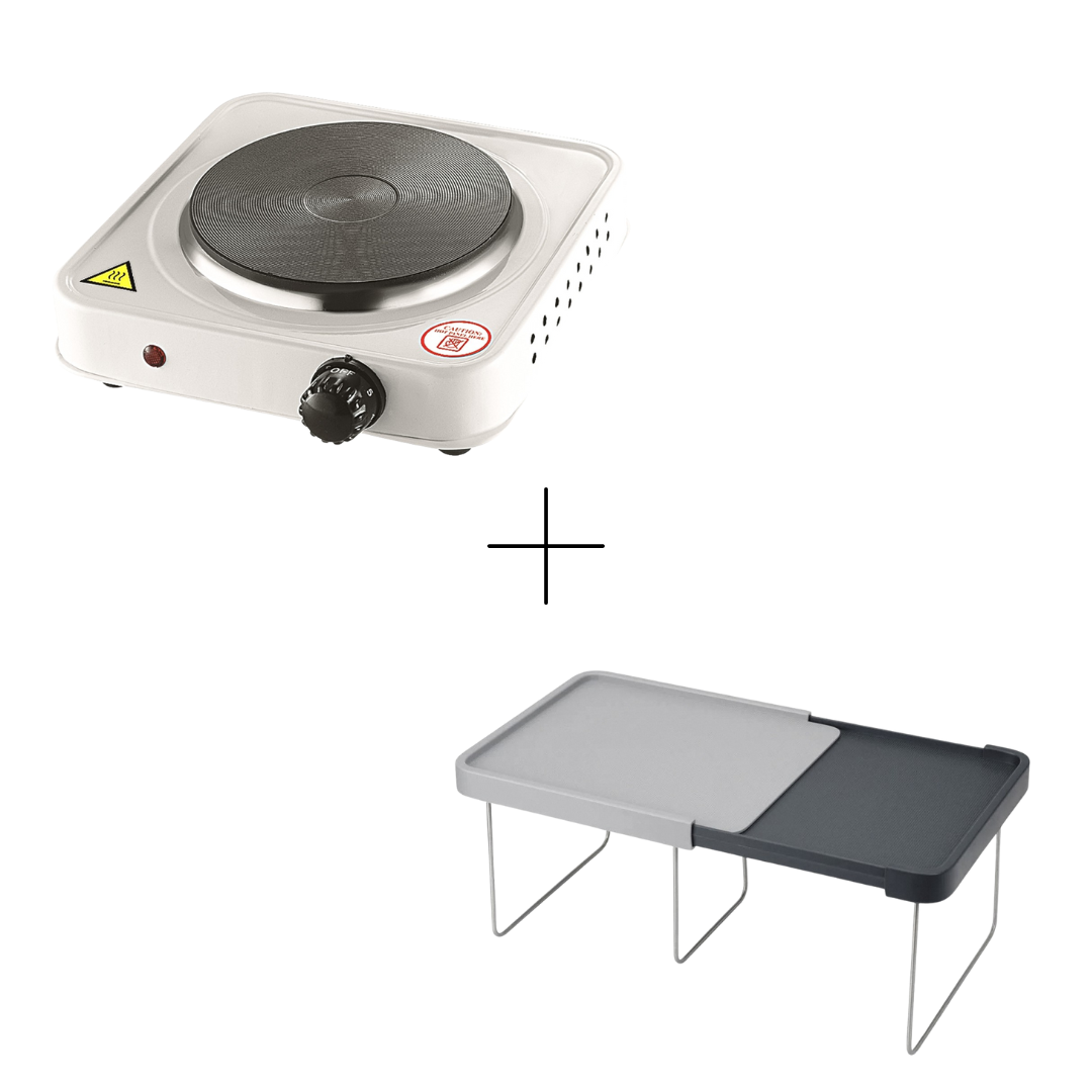Set: Plită electrică 1000W, Alb + Raft extensibil pliabil, Gri ❘ YQ-1010A / D5207