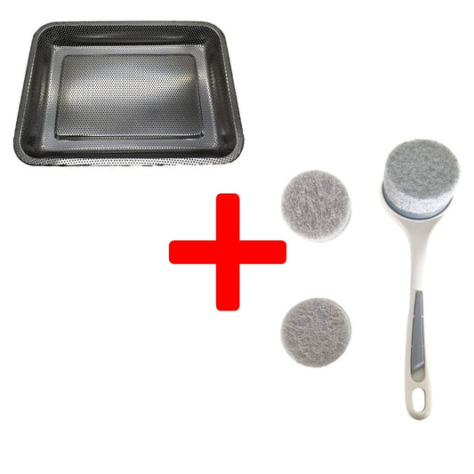 Set: Tava perforata 32 * 22 * 4.6 cm + Perie Pentru Vase,  Alb/Gri deschis | D3162 + D5307