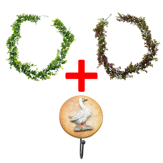 SET: 2 Ghirlande tip Eucalipt, 1.7 m, Maro/Verde + CADOU Cuier decorativ, 10 cm ❘ D7030/D7029/D62