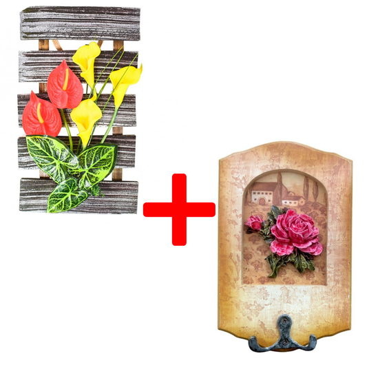 Set: Aranjament flori artificiale + Cuier decorativ cu cârlig dublu ❘ D1097a/D50-3