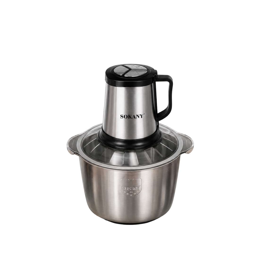 Tocator electric Sokany - 4 lame din otel inoxidabil de inalta calitate, 800 W, 4.5L, recipient din Inox, Negru/Inox | SK-7015