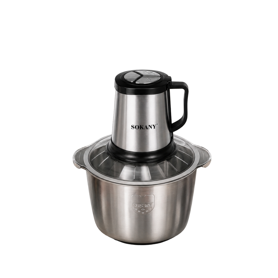 Tocator electric Sokany - 4 lame din otel inoxidabil de inalta calitate, 800 W, 4.5L, recipient din Inox, Negru/Inox | SK-7015