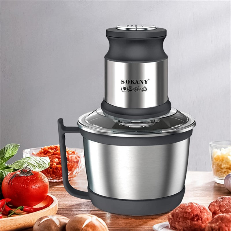 Tocător electric multifuncțional, 4 lame din oțel inoxidabil de înaltă calitate, 800 W, 3L, recipient din Inox, Negru/Inox ❘ SK-7027