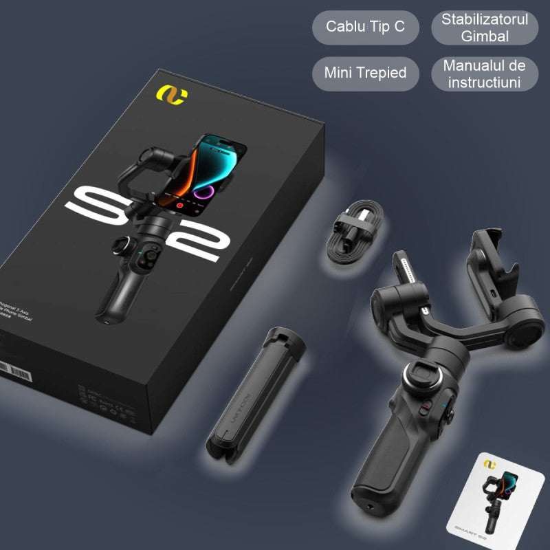 Gimbal Aochuan SMART S2, cu 3 Axe, Aplicație Dedicată, Content Creator Edition, Negru Mat | D6733