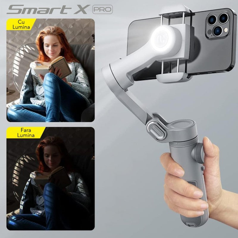 Gimbal Aochuan SMART X PRO-AI, D6731, cu 3 Axe, Baterie Inclusă, Aplicație Dedicată, Content Creator Edition, Gri
