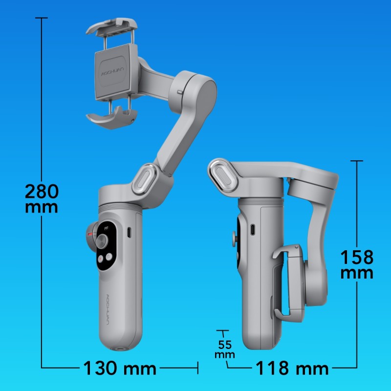Gimbal Aochuan SMART X PRO-AI, D6731, cu 3 Axe, Baterie Inclusă, Aplicație Dedicată, Content Creator Edition, Gri