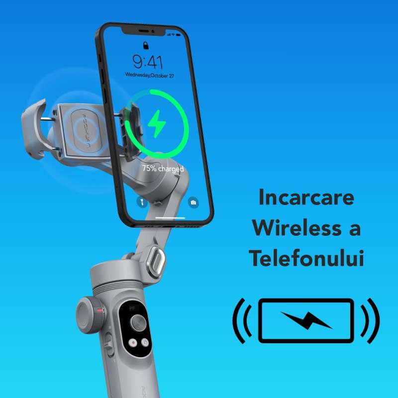 Gimbal Aochuan SMART X PRO-AI, D6731, cu 3 Axe, Baterie Inclusă, Aplicație Dedicată, Content Creator Edition, Gri