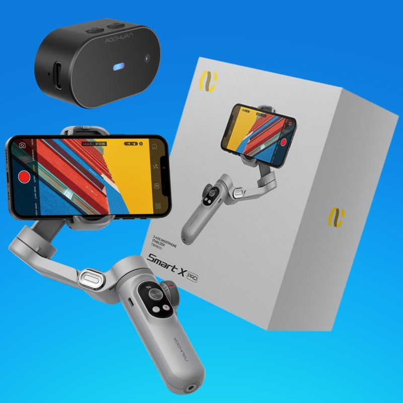 Gimbal Aochuan SMART X PRO-AI, D6731, cu 3 Axe, Baterie Inclusă, Aplicație Dedicată, Content Creator Edition, Gri