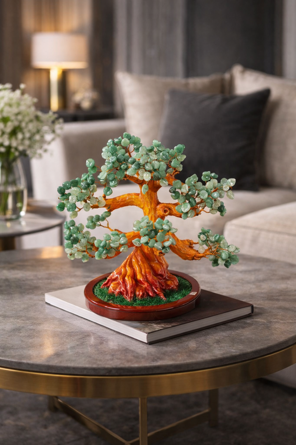 Copac Feng Shui cu Pietre Semiprețioase, Suport Ceramic, Înălțime 22 cm, Multiple Modele ❘ D3013_